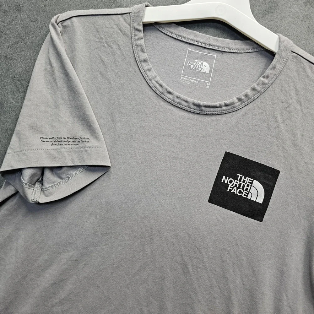 The North Face Mens Gray Floral Graphic Box Logo T-Shirt Size M Recycled Cotton